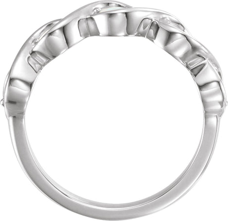 Platinum Round Natural White Opal Accented Stackable Ring - view 2