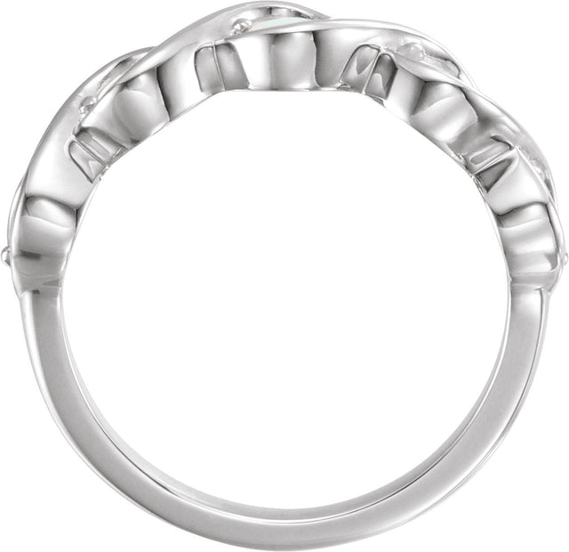 Platinum Round Natural White Opal Accented Stackable Ring - view 2