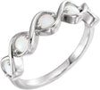 14K Gold Round Natural White Opal Accented Stackable Ring - White Gold