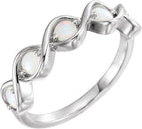 14K Gold Round Natural White Opal Accented Stackable Ring - White Gold