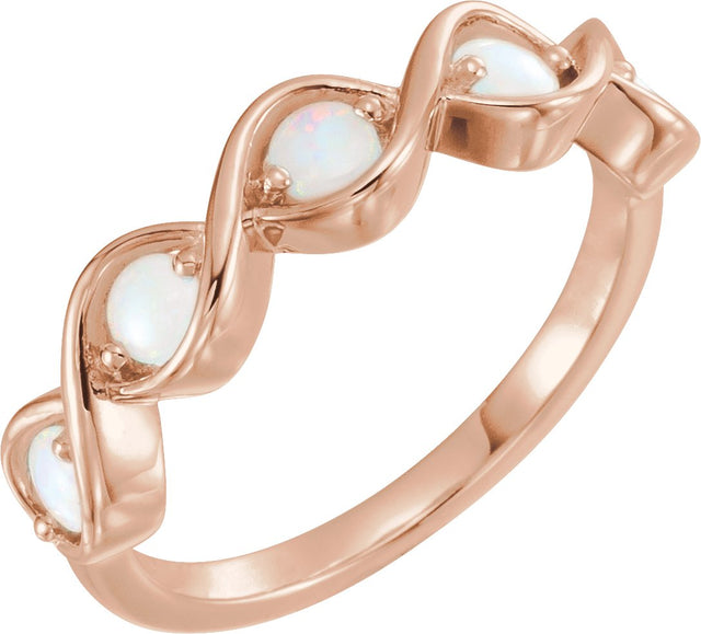 14K Gold Round Natural White Opal Accented Stackable Ring - Rose Gold