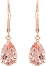 14K Gold Pear Natural Pink Morganite Solitaire Earrings - view 2