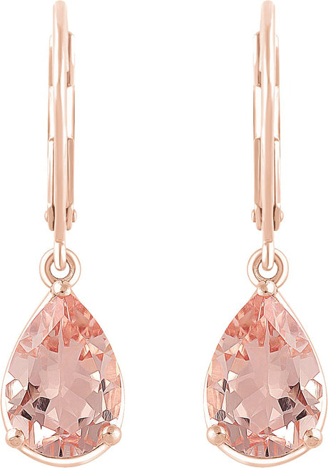 14K Gold Pear Natural Pink Morganite Solitaire Earrings - view 2