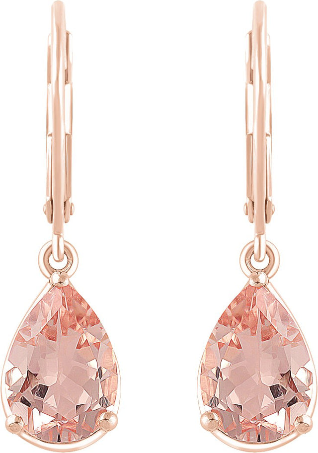 14K Gold Pear Natural Pink Morganite Solitaire Earrings - view 2
