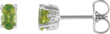 14K Gold Natural Peridot Oval 4-Prong Scroll Setting Stud Earrings - White Gold