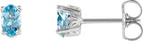 14K Gold Natural Aquamarine Oval 4-Prong Scroll Setting Stud Earrings - White Gold