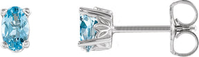 14K Gold Natural Aquamarine Oval 4-Prong Scroll Setting Stud Earrings - White Gold