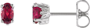 14K Gold Natural Mozambique Garnet Oval 4-Prong Scroll Setting Stud Earrings - White Gold