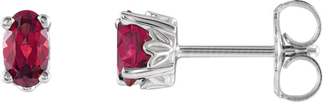 14K Gold Natural Mozambique Garnet Oval 4-Prong Scroll Setting Stud Earrings - White Gold
