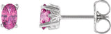 14K Gold Natural Pink Tourmaline Oval 4-Prong Scroll Setting Stud Earrings - White Gold