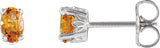 14K Gold Natural Citrine Oval 4-Prong Scroll Setting Stud Earrings - White Gold