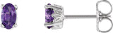 14K Gold Natural Amethyst Oval 4-Prong Scroll Setting Stud Earrings - White Gold