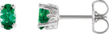 14K Gold Lab-Grown Emerald Oval 4-Prong Scroll Setting Stud Earrings - White Gold