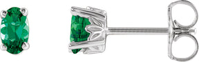 14K Gold Lab-Grown Emerald Oval 4-Prong Scroll Setting Stud Earrings - White Gold