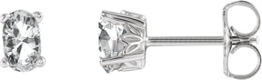 14K Gold Natural White Sapphire Oval 4-Prong Scroll Setting Stud Earrings - White Gold