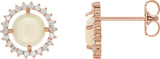 14K Gold Round Natural White Opal & Natural Diamond Halo-Style Earrings – 6mm Stones - Rose Gold