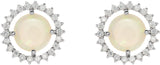 Platinum Round Natural White Opal & Natural Diamond Halo-Style Earrings – 6mm Stones - view 2