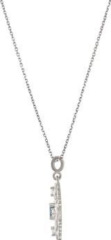 14K Gold Round Natural London Blue Topaz & Natural Diamond Vintage-Inspired Necklace or Pendant - White Gold - view 2
