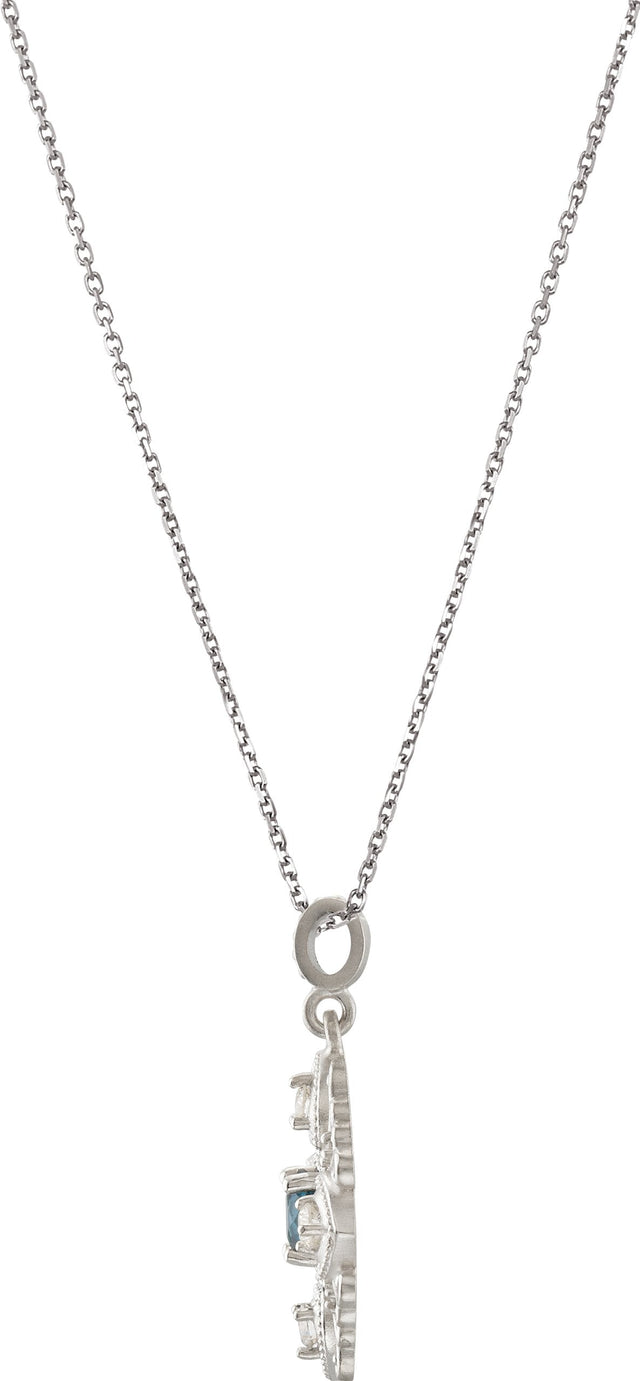 14K Gold Round Natural London Blue Topaz & Natural Diamond Vintage-Inspired Necklace or Pendant - White Gold - view 2