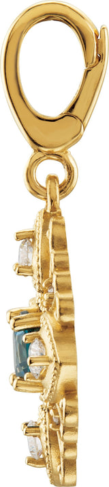 14K Gold Round Natural London Blue Topaz & Natural Diamond Vintage-Inspired Pendant – 29.2x17.2mm - Yellow Gold - view 2