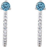 14K Gold Round Natural Aquamarine Accented J-Hoop Earrings - White Gold - view 5