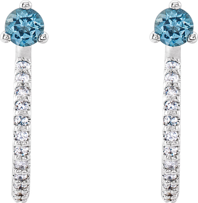 14K Gold Round Natural Aquamarine Accented J-Hoop Earrings - White Gold - view 5