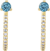 14K Gold Round Natural Aquamarine Accented J-Hoop Earrings - Yellow Gold - view 5
