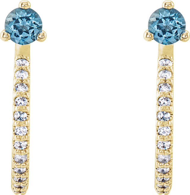 14K Gold Round Natural Aquamarine Accented J-Hoop Earrings - Yellow Gold - view 5