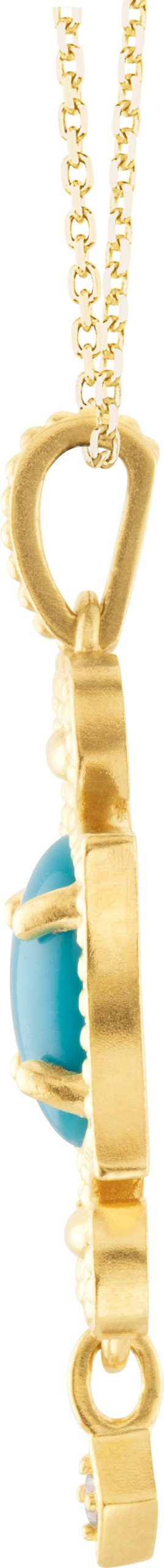 14K Gold Oval Natural Turquoise & Natural Diamond Granulated Necklace or Pendant - Yellow Gold - view 2