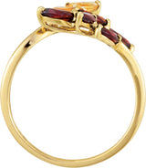 14K Gold Marquise Natural Citrine & Natural Mozambique Garnet Leaf Design Bypass Ring - view 2