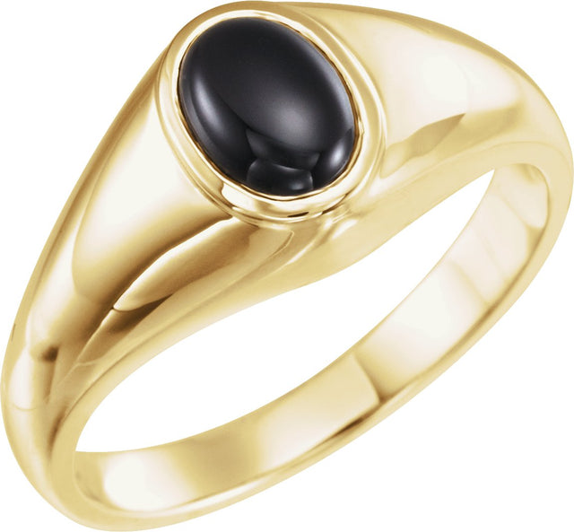 14K Gold Oval Natural Black Onyx Bezel-Set Solitaire Ring