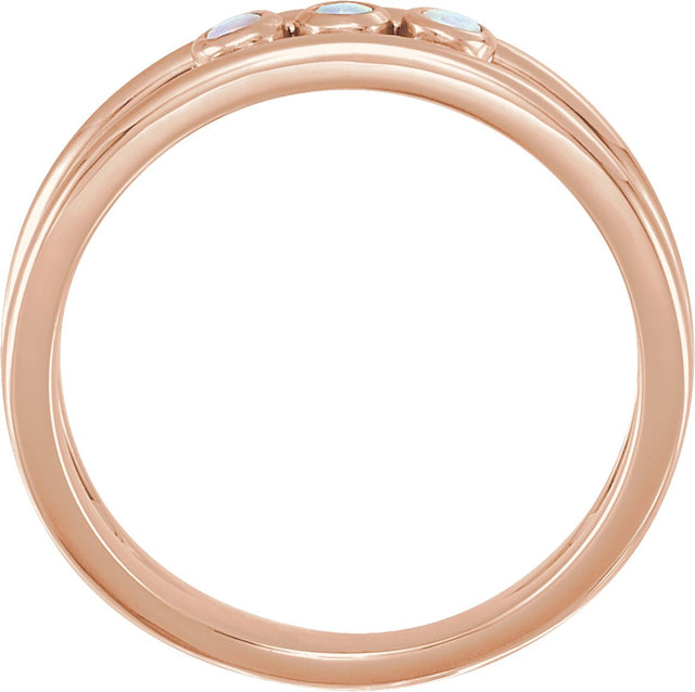 14K Gold Round Natural White Opal Three-Stone Bezel-Set Ring - Rose Gold - view 2
