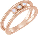 14K Gold Round Natural White Opal Three-Stone Bezel-Set Ring - Rose Gold