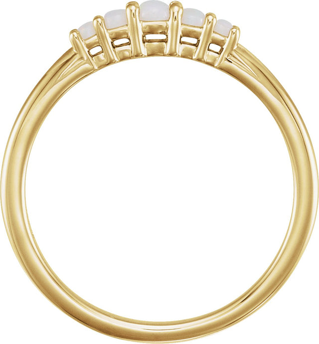 14K Gold Round Natural White Opal Accented Ring - Yellow Gold - view 2