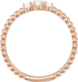 14K Gold Round Natural White Opal Stackable Bead Ring - Rose Gold - view 2