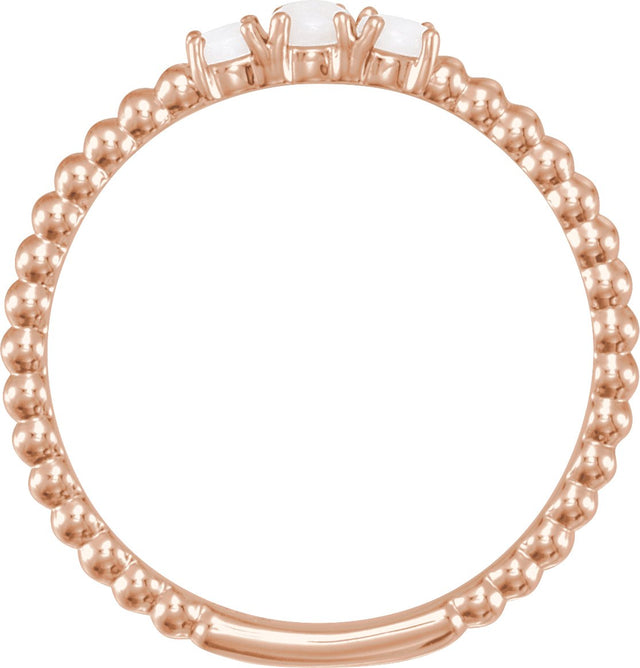 14K Gold Round Natural White Opal Stackable Bead Ring - Rose Gold - view 2