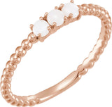 14K Gold Round Natural White Opal Stackable Bead Ring - Rose Gold