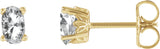 14K Gold Natural White Sapphire Oval 4-Prong Scroll Setting Stud Earrings - Yellow Gold