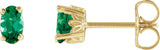 14K Gold Lab-Grown Emerald Oval 4-Prong Scroll Setting Stud Earrings - Yellow Gold