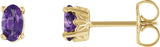 14K Gold Natural Amethyst Oval 4-Prong Scroll Setting Stud Earrings - Yellow Gold