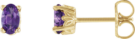 14K Gold Natural Amethyst Oval 4-Prong Scroll Setting Stud Earrings - Yellow Gold