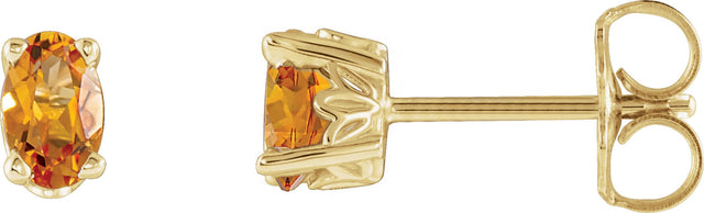 14K Gold Natural Citrine Oval 4-Prong Scroll Setting Stud Earrings - Yellow Gold