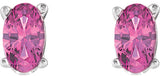 14K Gold Natural Pink Tourmaline Oval 4-Prong Scroll Setting Stud Earrings - White Gold - view 2