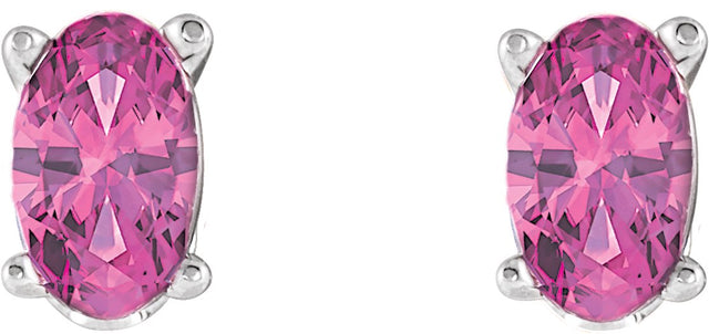 14K Gold Natural Pink Tourmaline Oval 4-Prong Scroll Setting Stud Earrings - White Gold - view 2