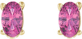 14K Gold Natural Pink Tourmaline Oval 4-Prong Scroll Setting Stud Earrings - Yellow Gold - view 2
