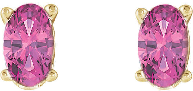 14K Gold Natural Pink Tourmaline Oval 4-Prong Scroll Setting Stud Earrings - Yellow Gold - view 2