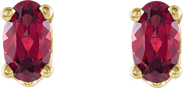 14K Gold Natural Mozambique Garnet Oval 4-Prong Scroll Setting Stud Earrings - Yellow Gold - view 2