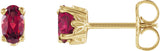 14K Gold Natural Mozambique Garnet Oval 4-Prong Scroll Setting Stud Earrings - Yellow Gold