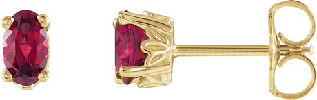 14K Gold Natural Mozambique Garnet Oval 4-Prong Scroll Setting Stud Earrings - Yellow Gold