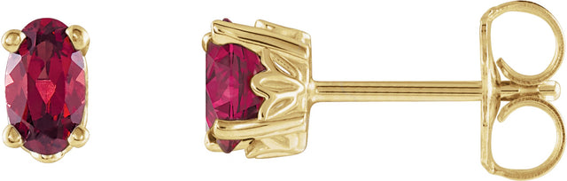 14K Gold Natural Mozambique Garnet Oval 4-Prong Scroll Setting Stud Earrings - Yellow Gold